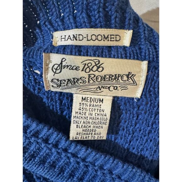 VTG Sears Roebuck Hand-Looked Mens Blue Crew Neck Pullover Sweater M Long Sleeve - Picture 9 of 9